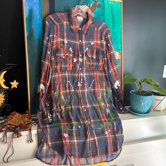 Wilfred Red and Blue Plaid Shirt Hand Painted Small - Picture 5 of 16